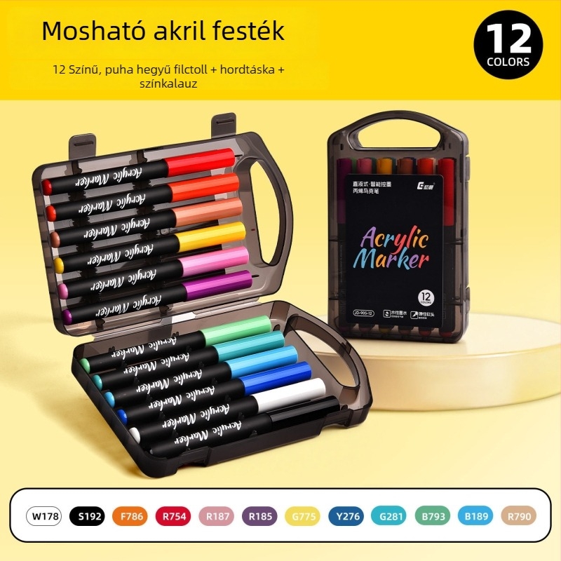 Közvetlen folyadékú akrilfilctollak, kis fekete dobozban, művészethez, rétegzésre alkalmas akvarell-kompatibilis töltőtollak, gyerekrajzokhoz, színes tollak