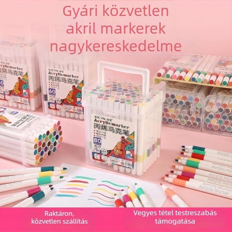 Új akril filctollak hordozható vödörrel gyerekeknek – akvarell tollak, DIY, mosható