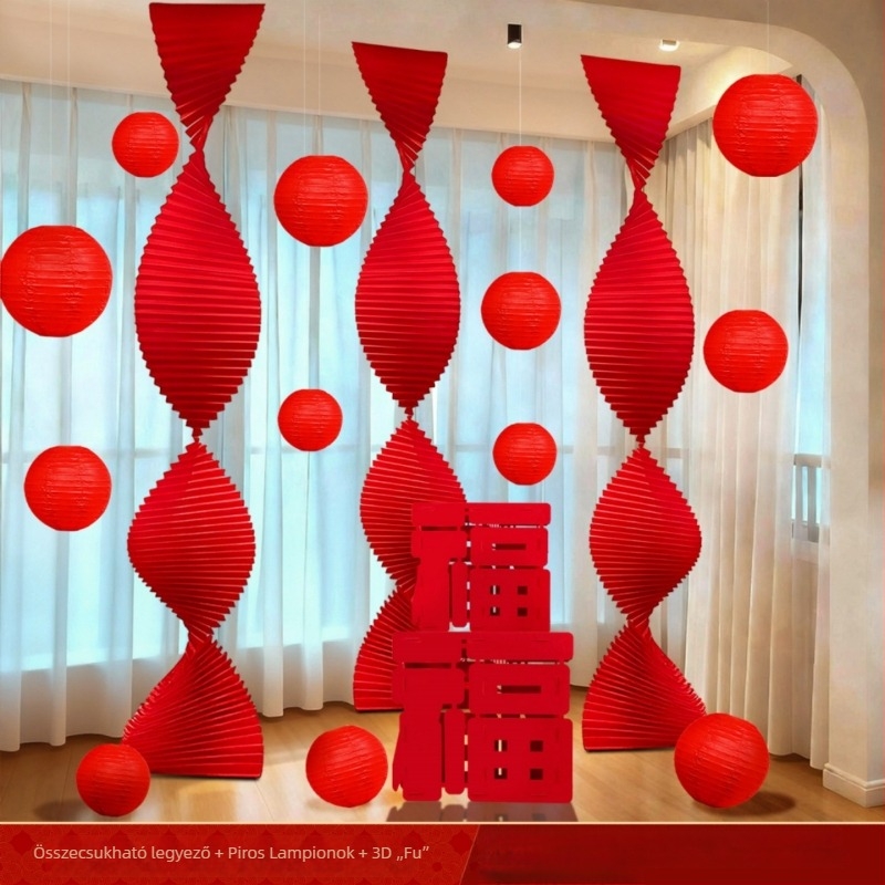 2026-os újévi hangulat – piros krepppapírból készült kör alakú lampion, 30×30 cm, szitanyomás