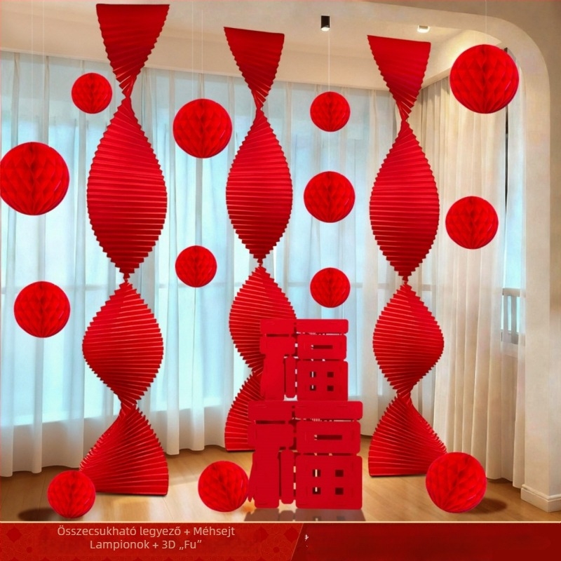 2026-os újévi hangulat – piros krepppapírból készült kör alakú lampion, 30×30 cm, szitanyomás