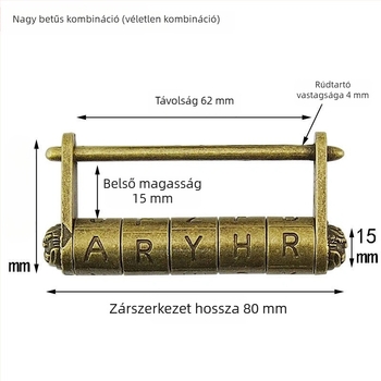 Betűk kombinációs zár – kínai stílusú antik zár, retro zár ékszerdobozhoz, vízszintes nyitás