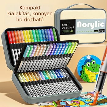 Puha végű, közvetlen folyadékos akril marker készlet tároló táskában, diákoknak, átlátszatlan színek, 80 szín, gyerekek művészete