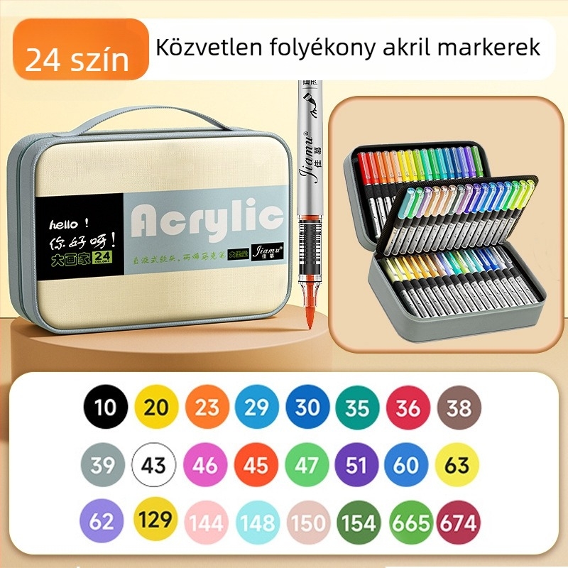 Puha végű, közvetlen folyadékos akril marker készlet tároló táskában, diákoknak, átlátszatlan színek, 80 szín, gyerekek művészete