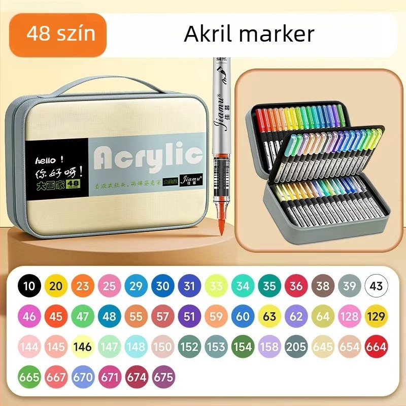 Puha végű, közvetlen folyadékos akril marker készlet tároló táskában, diákoknak, átlátszatlan színek, 80 szín, gyerekek művészete