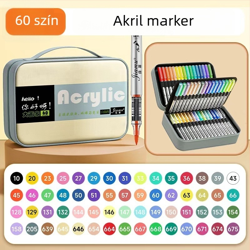 Puha végű, közvetlen folyadékos akril marker készlet tároló táskában, diákoknak, átlátszatlan színek, 80 szín, gyerekek művészete