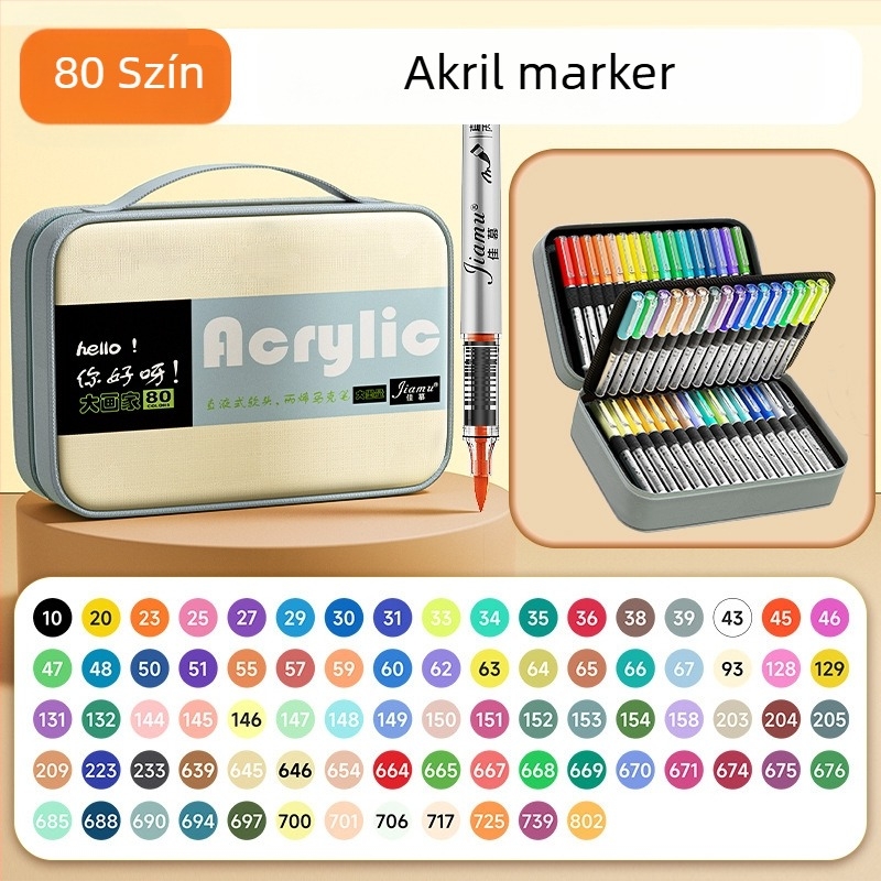 Puha végű, közvetlen folyadékos akril marker készlet tároló táskában, diákoknak, átlátszatlan színek, 80 szín, gyerekek művészete