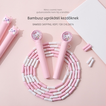 Gyermek ugrókötél bambusz szegmensekkel, rajzfilmszerű nagyfülű kutya mintával, kezdőknek