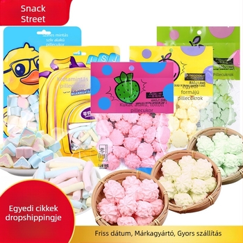 Színes kekszszívű rudak marshmallow-lal, gyümölcs ízek: eper, alma, narancs