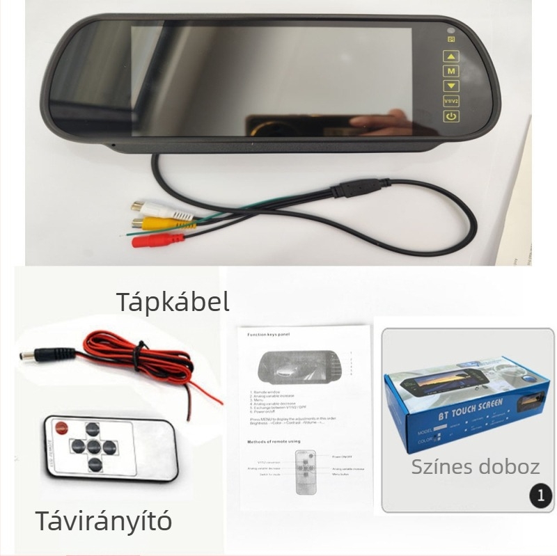 7 hüvelykes autós visszapillantó tükör kijelző, HD Bluetooth, érintőképernyős hátrameneti kép