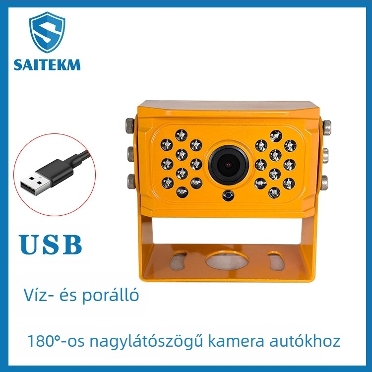 USB autóhátsó kamera, 180°-os széles látószög, vízálló, infravörös éjszakai látás, busz megfigyelés
