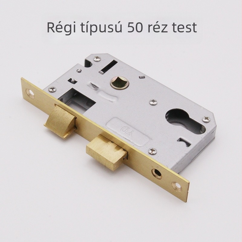 Belső ajtó zártest, nagy 50-es réztest, zármag, tolózár és csapágy, fa ajtóhoz, modell 5045