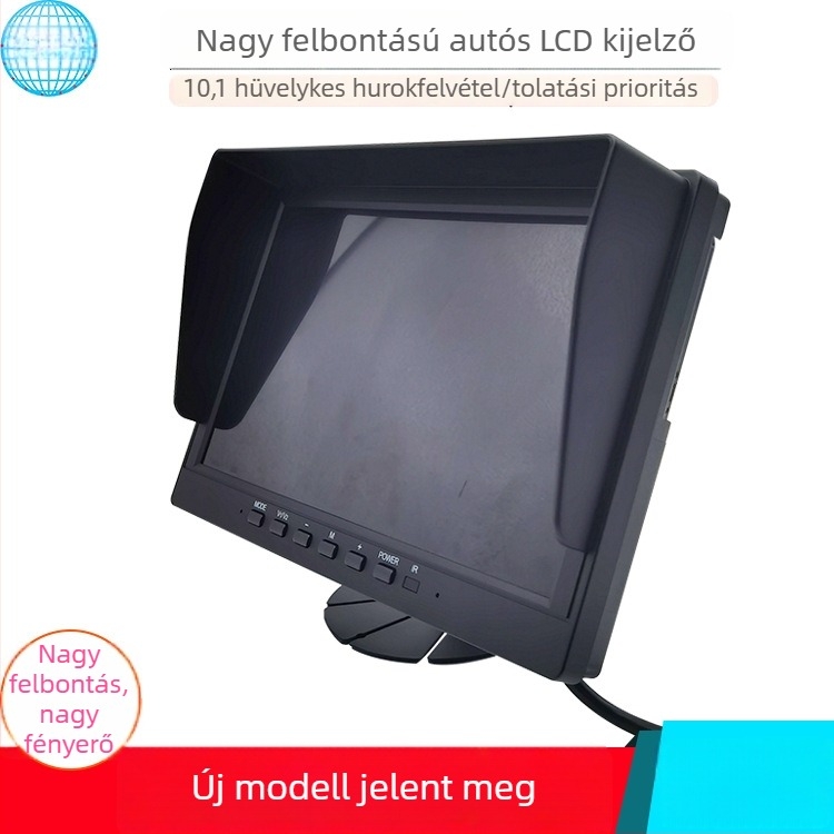 10,1 hüvelykes autó LCD monitor ciklikus videófelvétellel és hátrameneti prioritással, széles feszültségtartomány 12V-24V