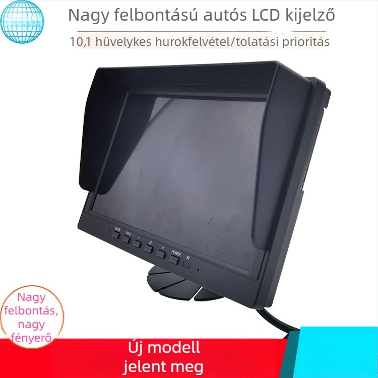 10,1 hüvelykes autó LCD monitor ciklikus videófelvétellel és hátrameneti prioritással, széles feszültségtartomány 12V-24V