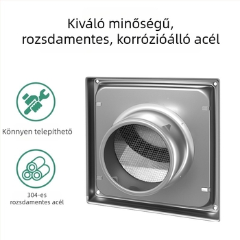 304 rozsdamentes acél szellőzőfedél külső falhoz, eső- és szélvédett kivitel, körkörös visszacsapó szelep