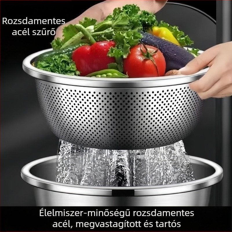 Rozsdamentes acél leeresztő kosár zöldségek és gyümölcsök mosásához, rizs és tészta öblítéséhez, élelmiszer-minőségű leeresztő tál