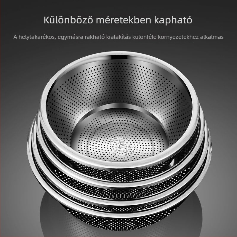 Rozsdamentes acél leeresztő kosár zöldségek és gyümölcsök mosásához, rizs és tészta öblítéséhez, élelmiszer-minőségű leeresztő tál