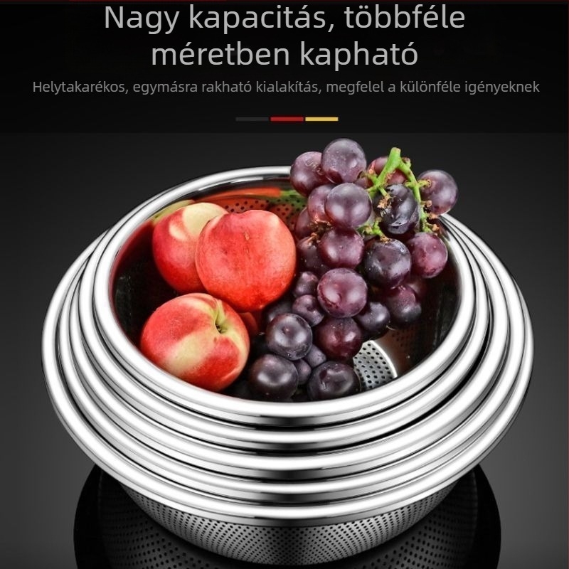 Rozsdamentes acél leeresztő kosár zöldségek és gyümölcsök mosásához, rizs és tészta öblítéséhez, élelmiszer-minőségű leeresztő tál