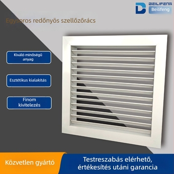 Alumínium ötvözetből készült egyrétegű lamellás légkimeneti rács központi klímaberendezéshez, állítható kivezető a pormentes műhelyhez