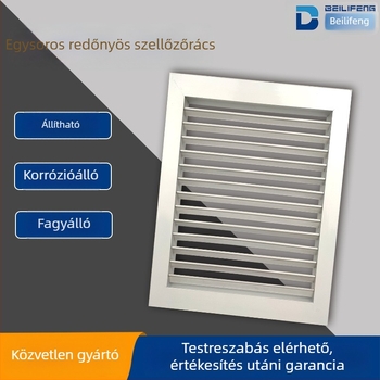 Alumínium ötvözetből készült egyrétegű lamellás légkimeneti rács központi klímaberendezéshez, állítható kivezető a pormentes műhelyhez