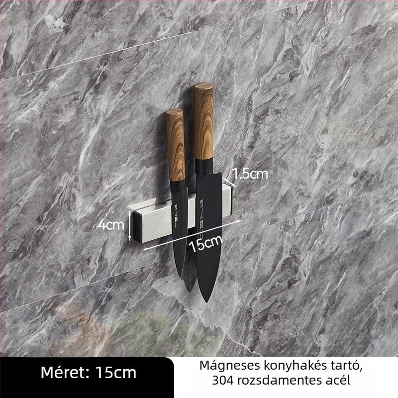 Rozsdamentes acél mágneses késrögzítő, konyha falra szerelhető, fúrás nélkül, erős magnet, 304
