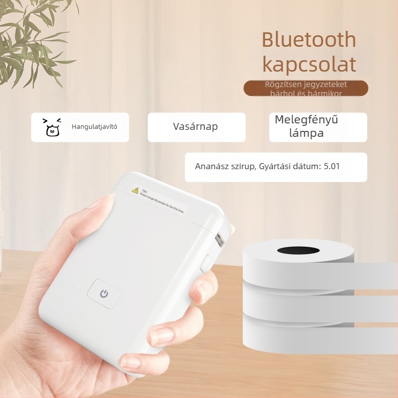 Termikus címkenyomtató, Bluetooth, kompakt, zsebméretű, otthoni használatra