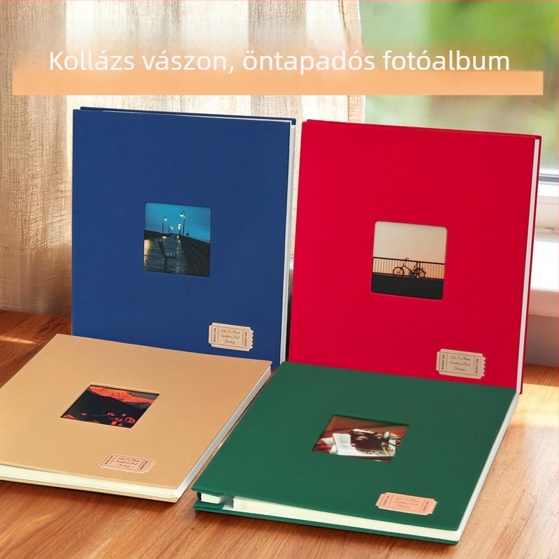 Kollázs költészet vászon borítású önszívó fotóalbum – DIY illusztrált fotótároló, kétoldalas, 40 oldal, pároknak