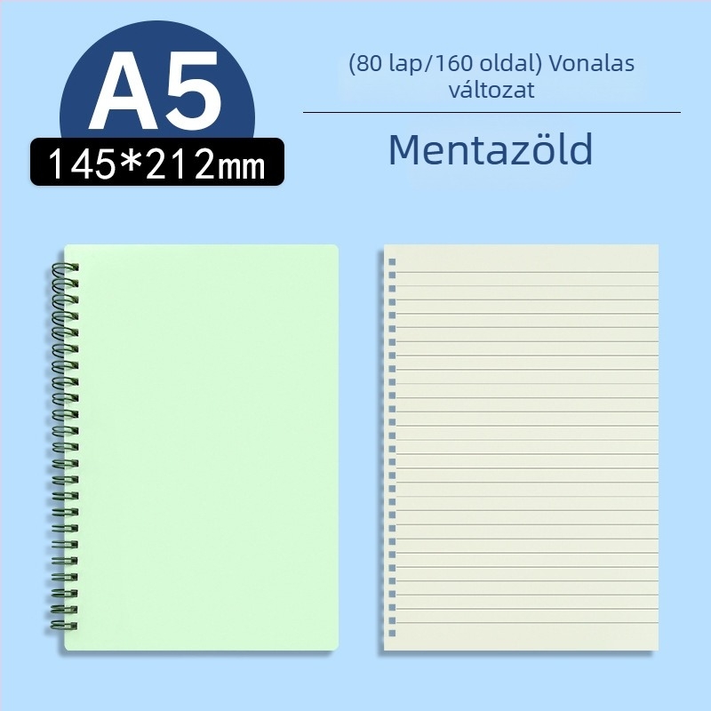 Morandi pasztell, oldalra nyíló átlátszó PP üzleti notesz, üres és vonalas oldalakkal, A5/B5 formátum, vizsgára felkészítéshez