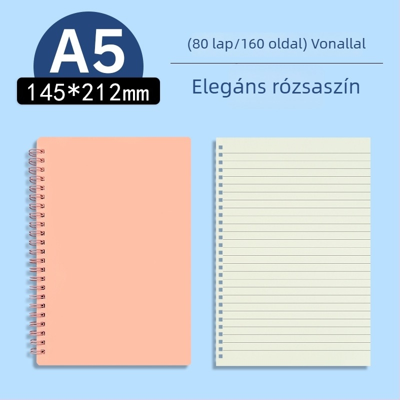 Morandi pasztell, oldalra nyíló átlátszó PP üzleti notesz, üres és vonalas oldalakkal, A5/B5 formátum, vizsgára felkészítéshez