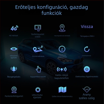 Autós dashcam infravörös éjszakai látással és 4G távoli hozzáféréssel, parkolásfigyelés, Wi-Fi, GPS helymeghatározás és útvonal-nyomkövetés
