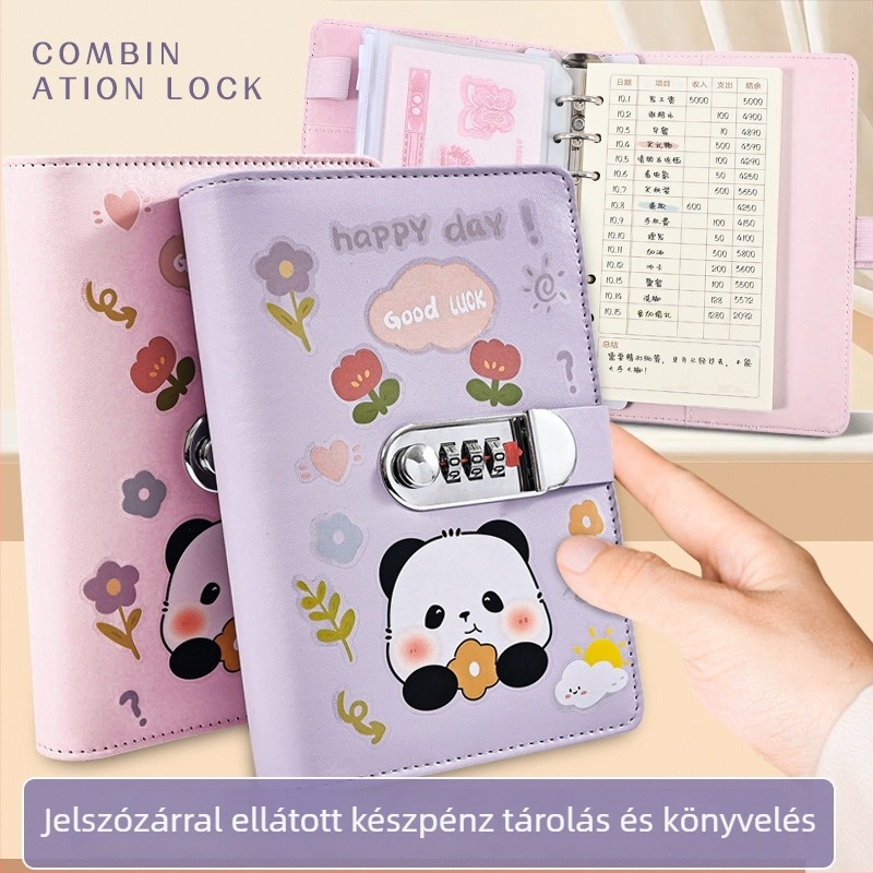 Gyerekeknek szóló jelszavas záras készpénztároló kötet, nagy kapacitású