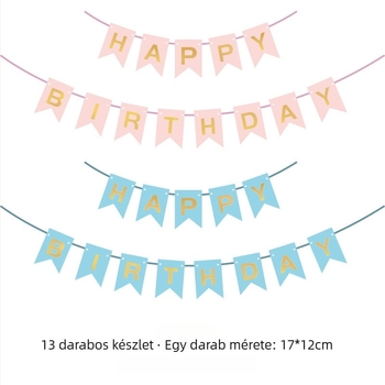 Happy Birthday felirat arany fóliával, halcsont alakú zászló, falidekoráció