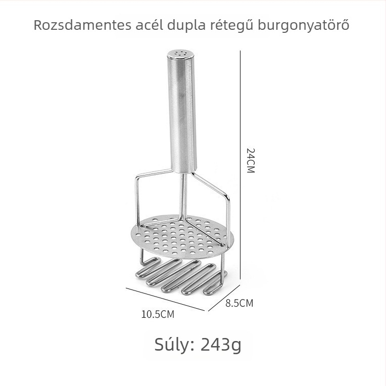 Rozsdamentes acél kézi burgonya-nyomó, kétoldalas