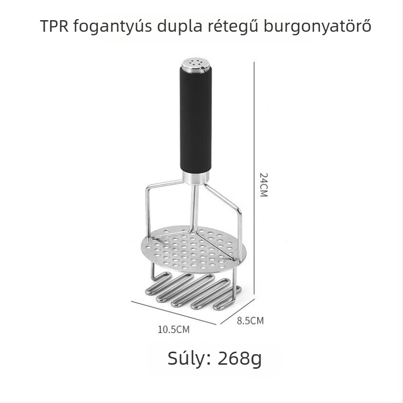Rozsdamentes acél kézi burgonya-nyomó, kétoldalas