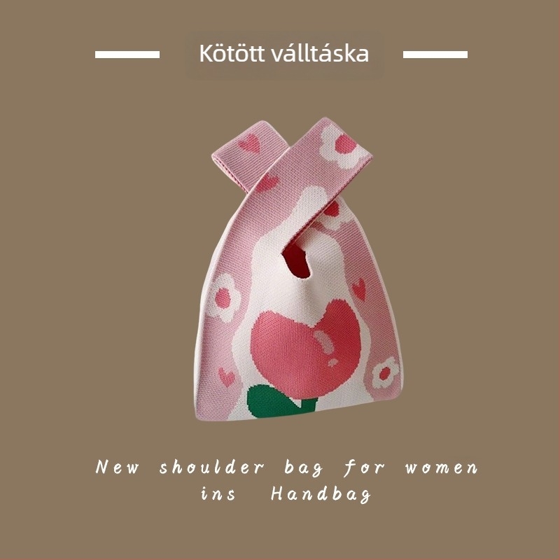 Női kötött táska - poliészter szövésű, kézitáska és csuklón viselhető táska