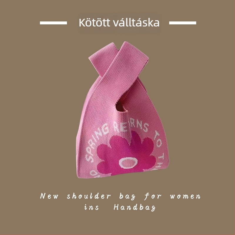 Női kötött táska - poliészter szövésű, kézitáska és csuklón viselhető táska