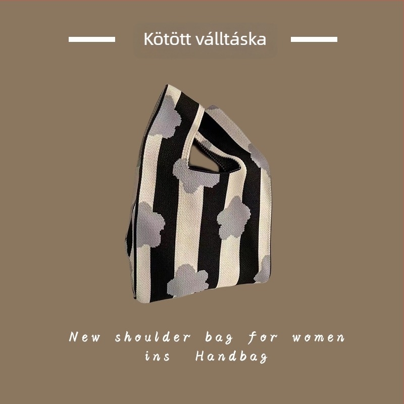 Női kötött táska - poliészter szövésű, kézitáska és csuklón viselhető táska