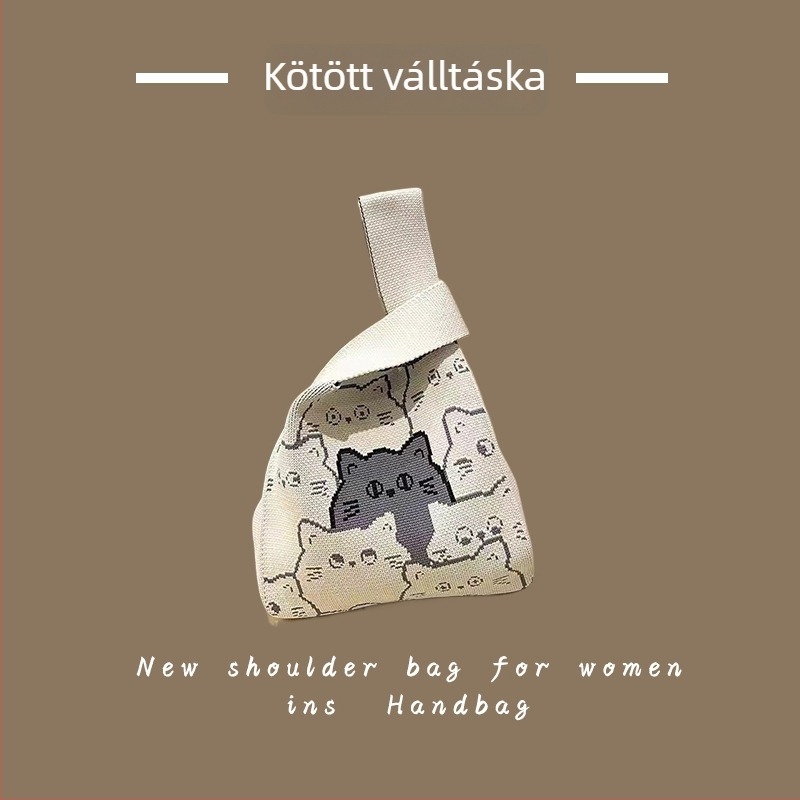 Női kötött táska - poliészter szövésű, kézitáska és csuklón viselhető táska