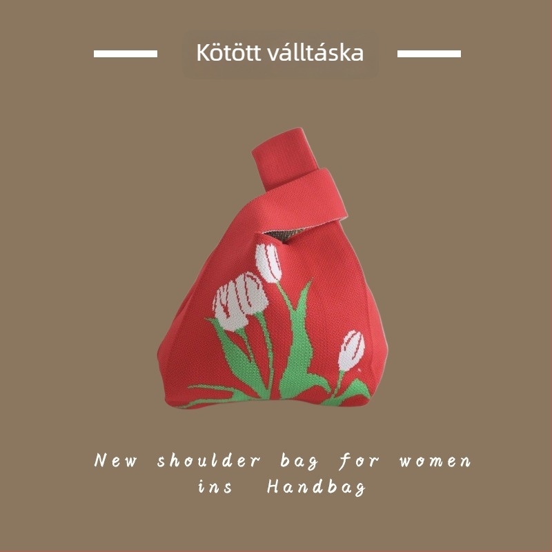 Női kötött táska - poliészter szövésű, kézitáska és csuklón viselhető táska