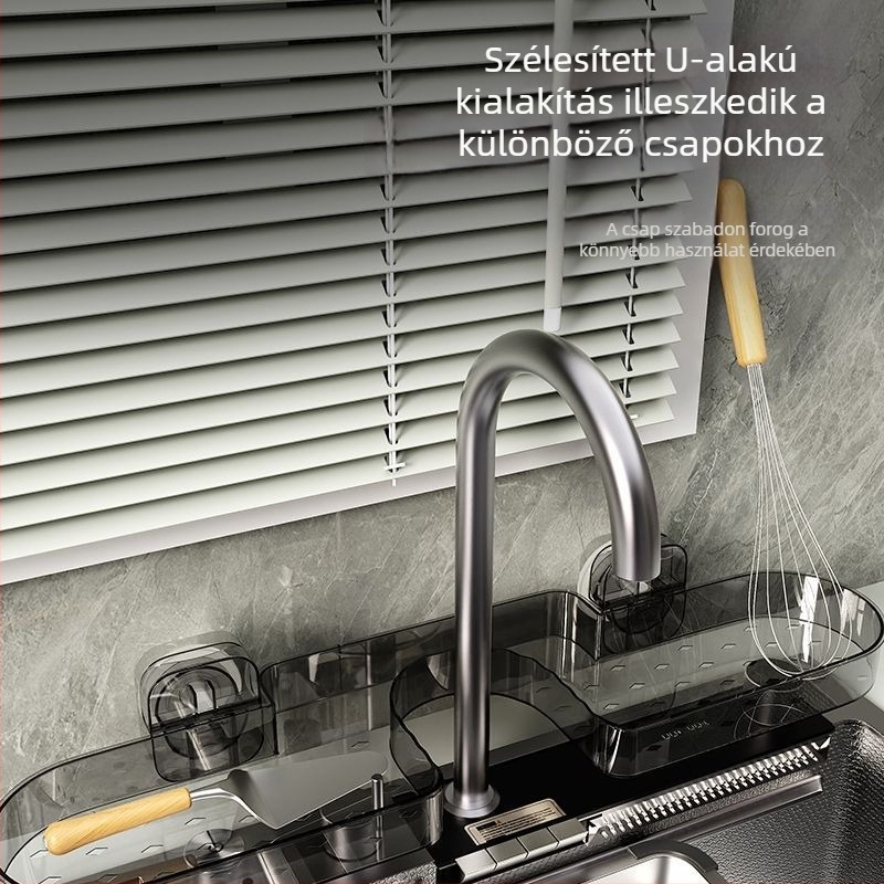 Vákuumos falra szerelhető fürdőszobai tároló mosdó és csaptele elé, a tükör előtt