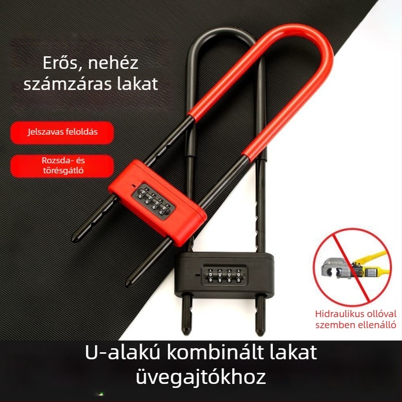 U-alakú jelszavas zár üvegajtókhoz – bolti kétajtós ajtóhoz, lopás elleni fogantyú, rozsdamentes acél
