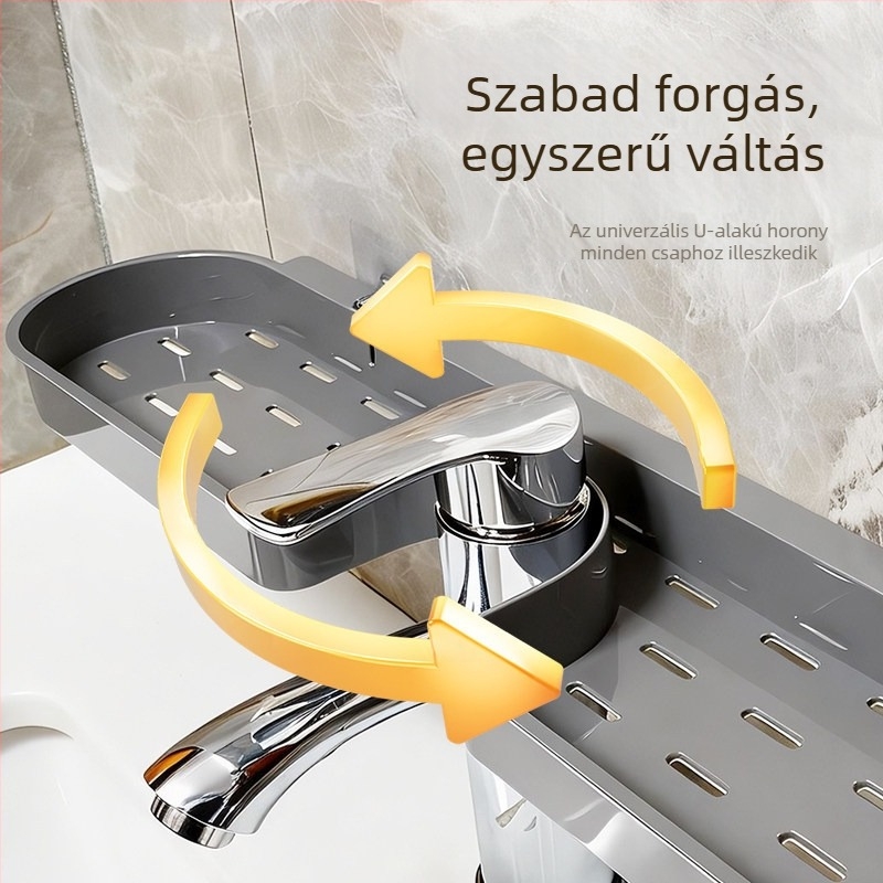 Fali fürdőszobai tárolópolc szerelés nélkül mosdó, tükör és csapok számára