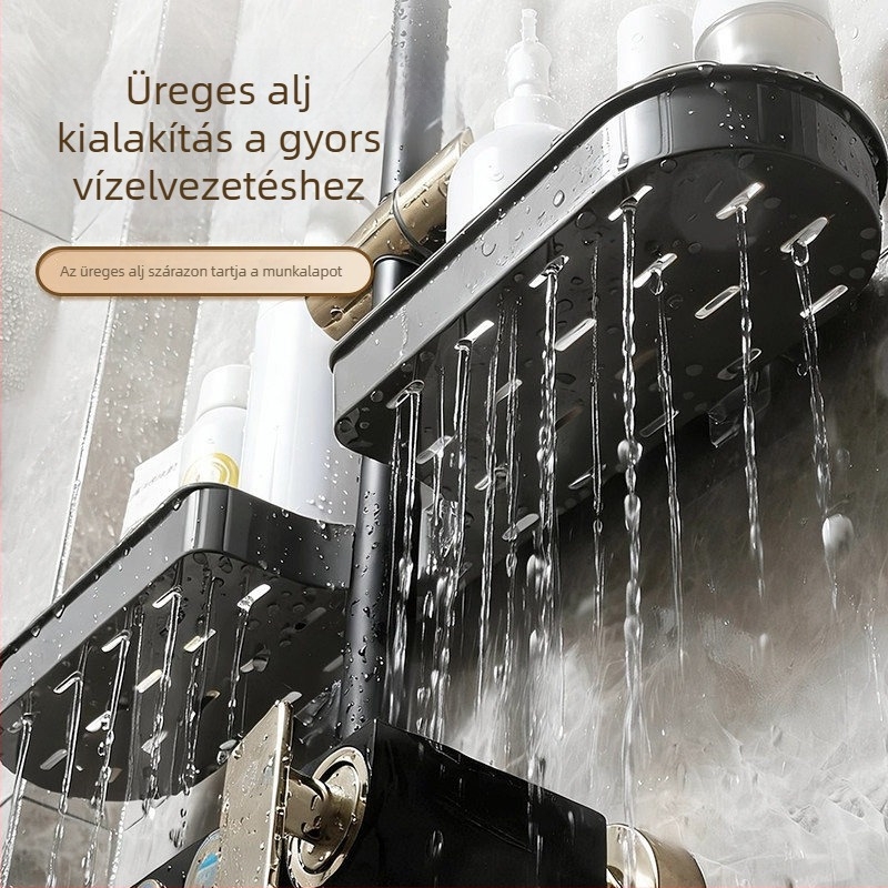 Fali fürdőszobai tárolópolc szerelés nélkül mosdó, tükör és csapok számára