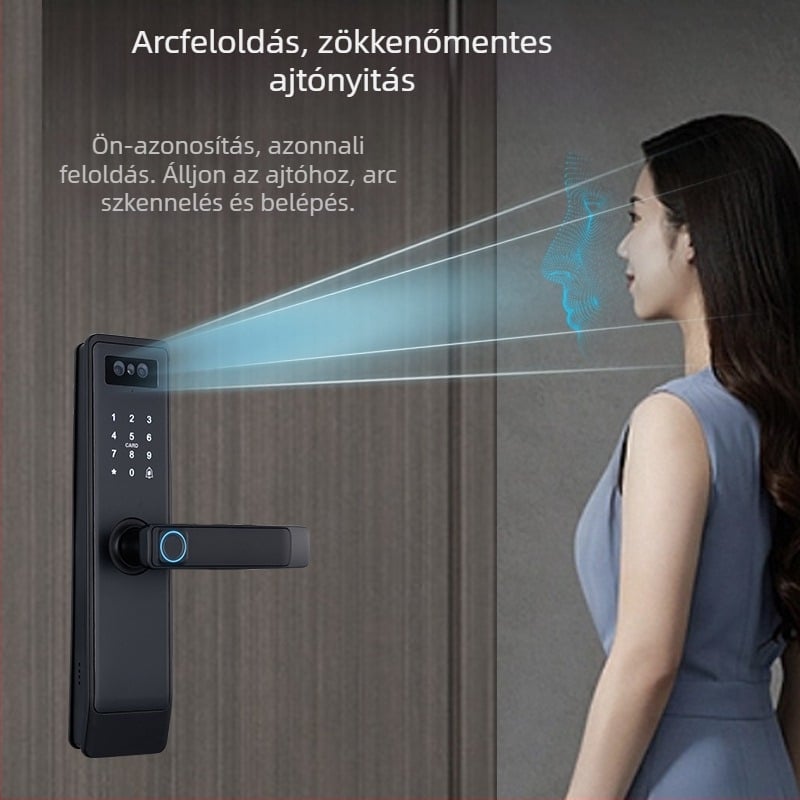 Arcfelismerő videó interkomos okos zár ujjlenyomat és jelszó funkcióval, WiFi távoli feloldás szobákhoz és irodákhoz, graffiti dizájn