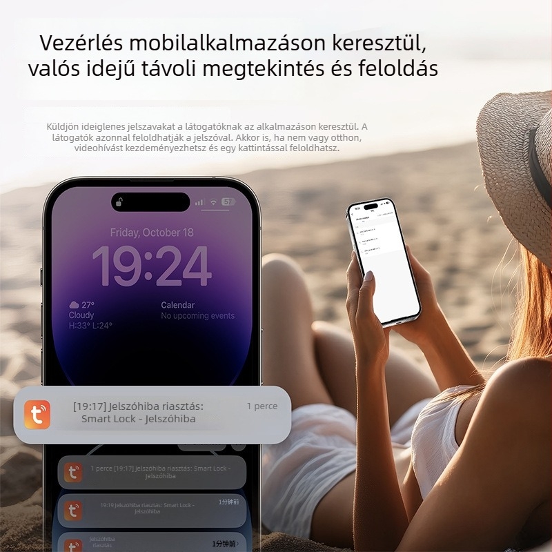 Arcfelismerő videó interkomos okos zár ujjlenyomat és jelszó funkcióval, WiFi távoli feloldás szobákhoz és irodákhoz, graffiti dizájn