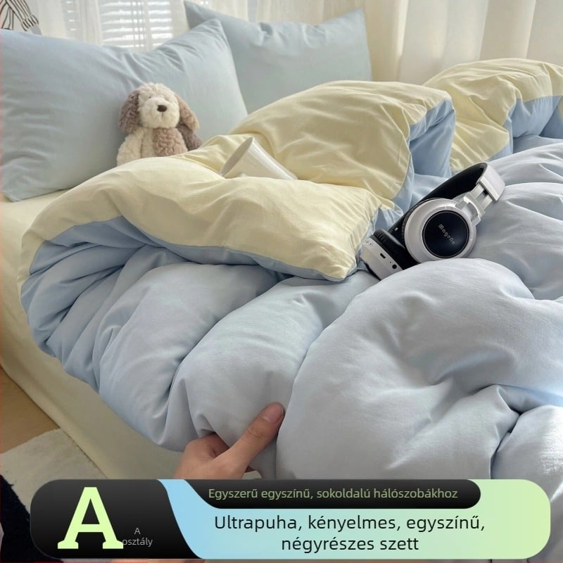 100% pamutból készült 4 részes ágyneműkészlet, 2026-os modell, egyágyas diákágyhoz.