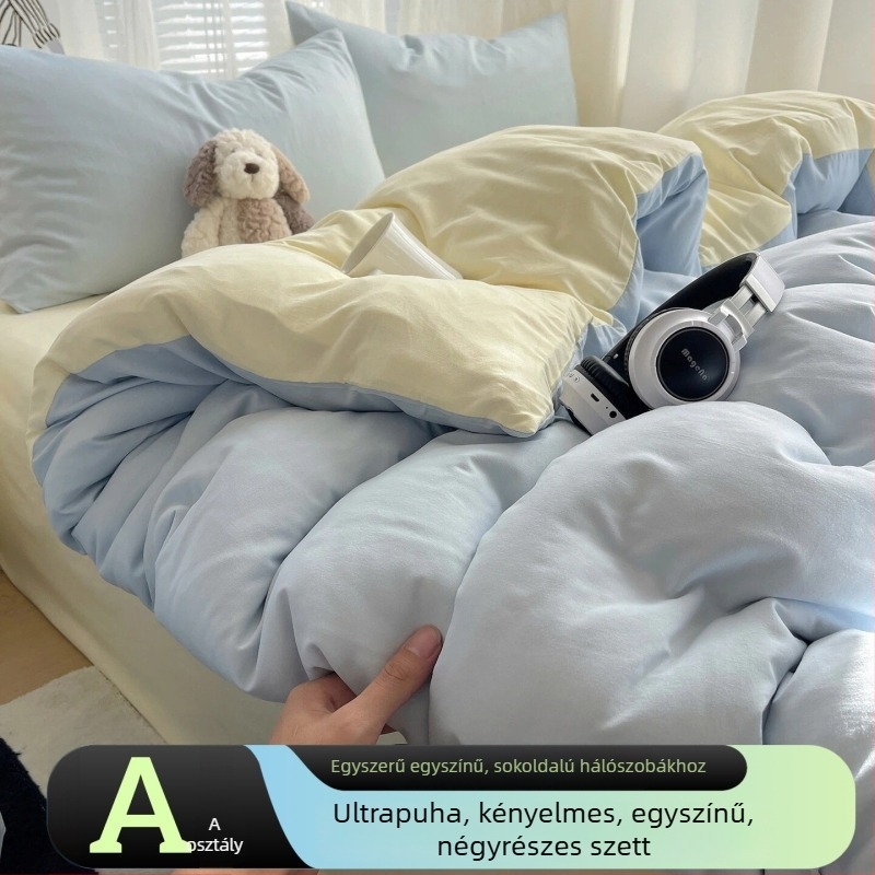 100% pamutból készült 4 részes ágyneműkészlet, 2026-os modell, egyágyas diákágyhoz.