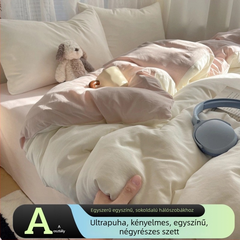 100% pamutból készült 4 részes ágyneműkészlet, 2026-os modell, egyágyas diákágyhoz.