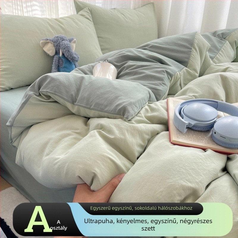 100% pamutból készült 4 részes ágyneműkészlet, 2026-os modell, egyágyas diákágyhoz.