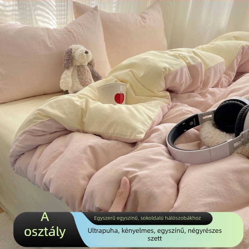 100% pamutból készült 4 részes ágyneműkészlet, 2026-os modell, egyágyas diákágyhoz.