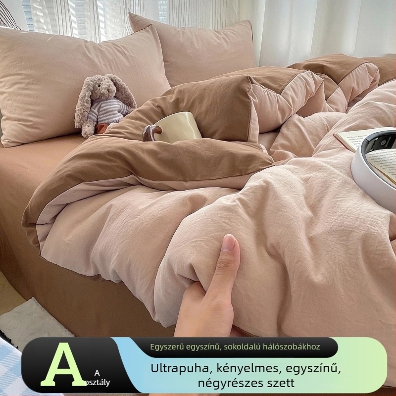 100% pamutból készült 4 részes ágyneműkészlet, 2026-os modell, egyágyas diákágyhoz.